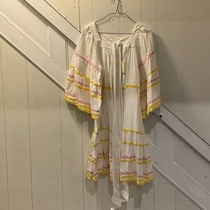 Lisa Marie Fernandez White Midi Dress with Pink and Yellow Accents